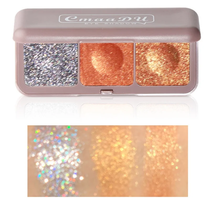 3 Color Glitter Eyeshadow Palette Holographic Shine Polarize Sparkling Pigment Metallic Cosmetics |