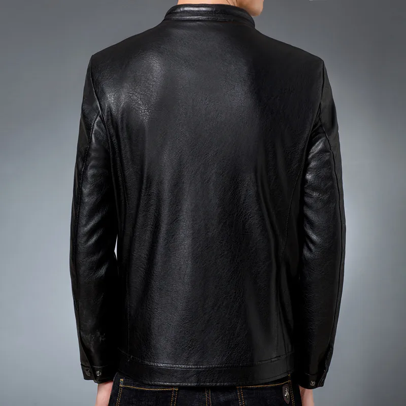 Зимняя мужская кожаная куртка дизайнерское пальто со стоячим воротником мужское