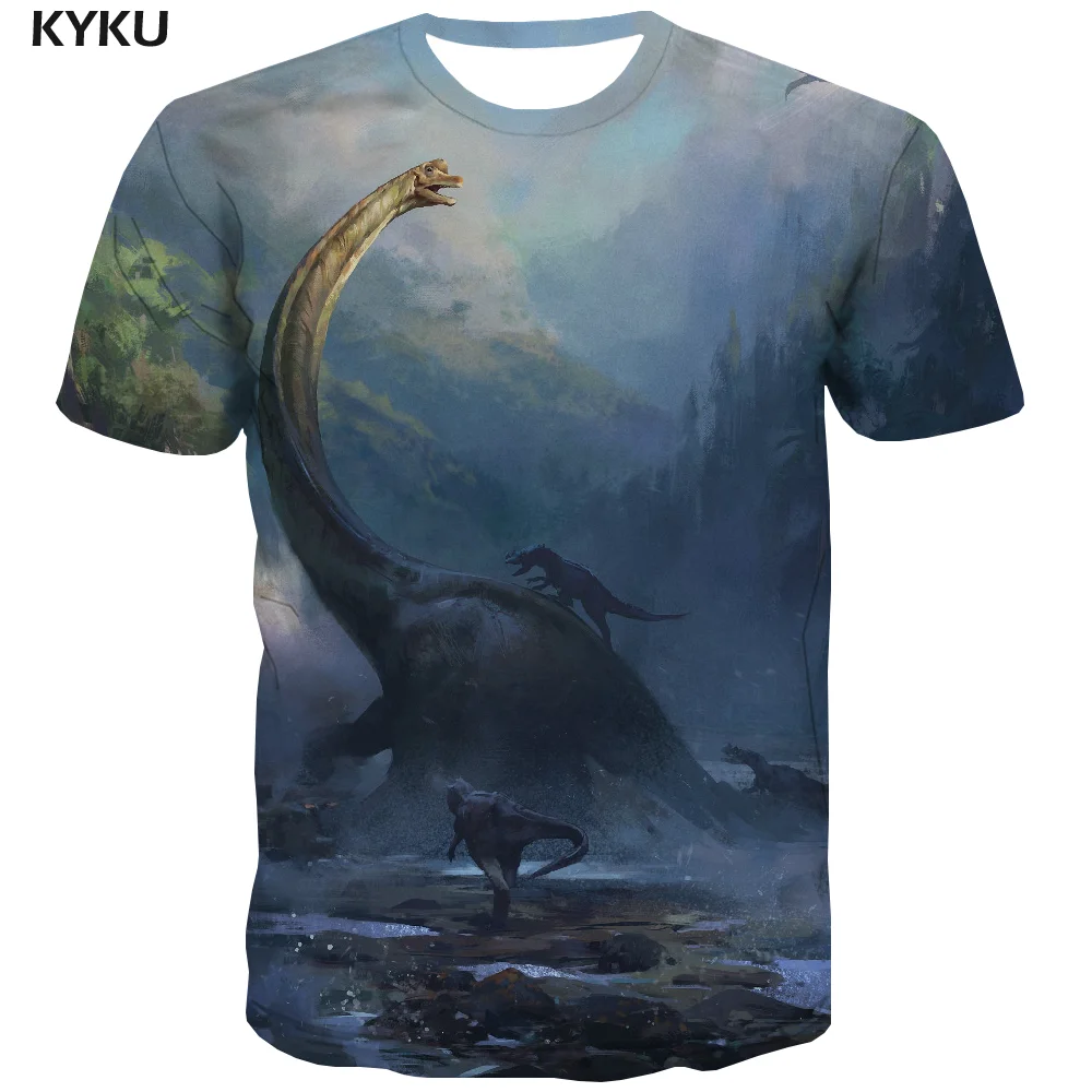 Мужская футболка с коротким рукавом KYKU Повседневная принтом динозавра