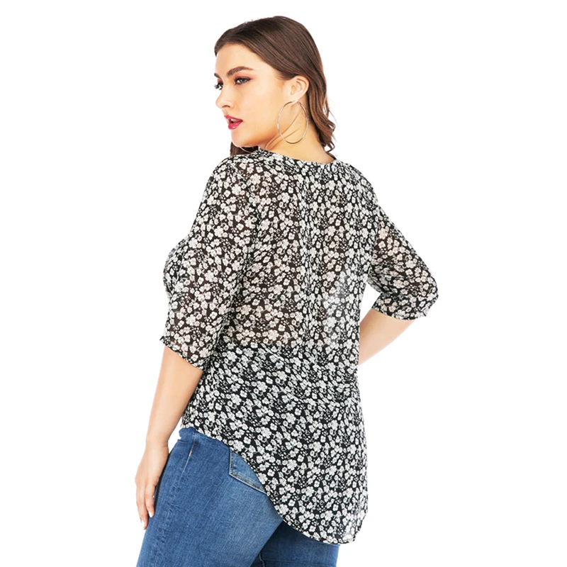 Размера плюс блузка женская с V-образным вырезом элегантная Свободная