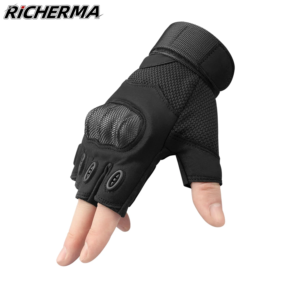 Летние черные мотоциклетные перчатки без пальцев для мужчин и женщин защитные