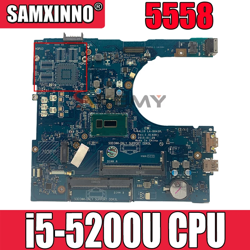 

Original Laptop motherboard For DELL Inspiron 5558 i5-5200U CN-0FRV68 0FRV68 LA-B843P SR23Y DDR3 Mainboard