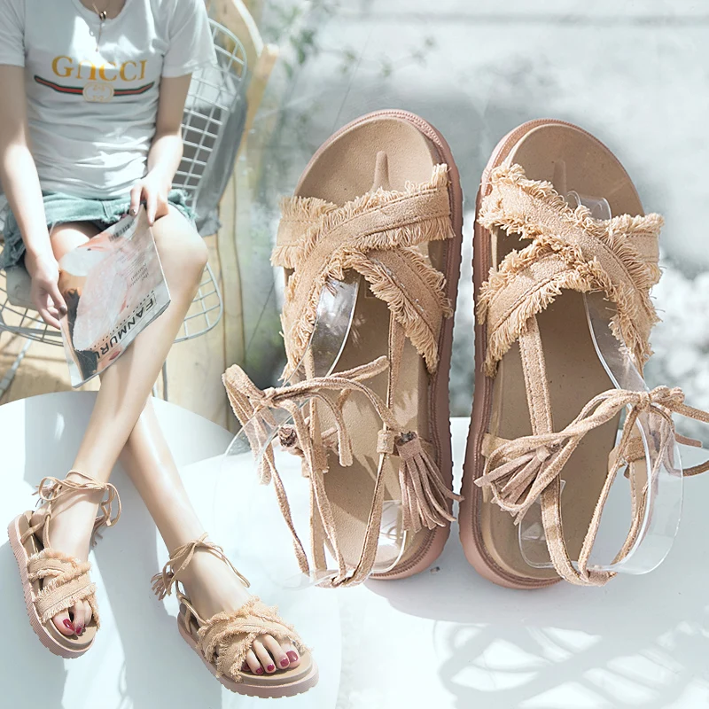 CPI/Новинка 2019 года женские летние сандалии на плоской подошве с открытым носком