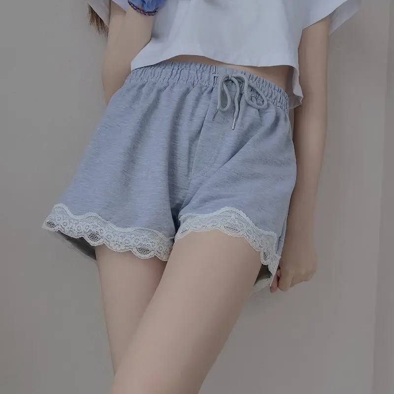 

2021 new shorts women's summer loose casual thin high waist A-line wide leg pants lace stitching pants