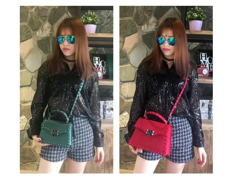 

Spring new ladies handbag frosted rivet jelly bag simple multifunctional fashion women's messenger shoulder bag Christmas gift