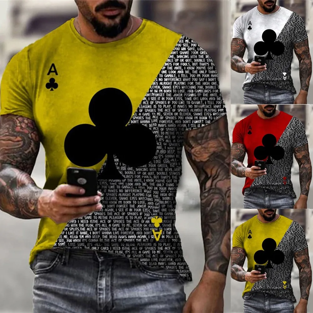 

Mens Playing Card Printed Sport Muscle O-Neck Short-Sleeve T-Shirt Playing Printed Men'S Tee Top European American Streetwear