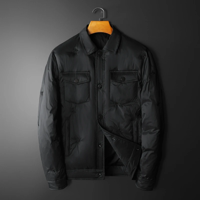 

Куртка Minglu Мужская на белом утином пуху, роскошный однотонный модный приталенный черный пиджак с вышивкой пчелы, 5xl, Осень-зима