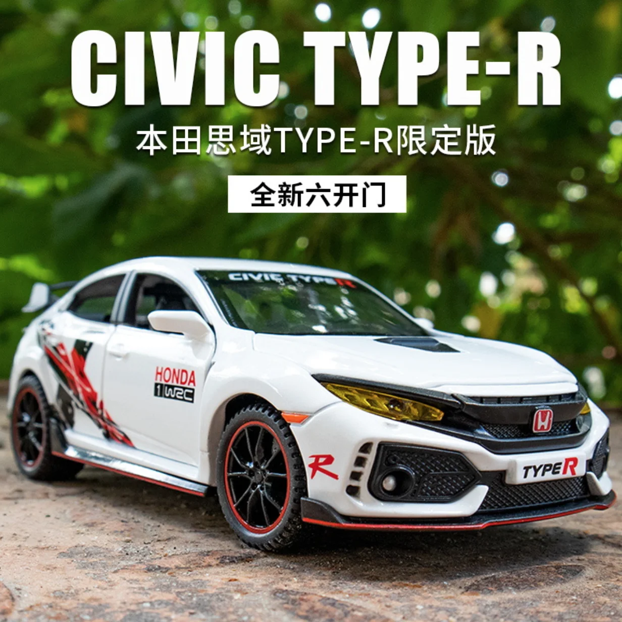

1:32 Civic Type-r Limited Edition Simulation Alloy Car Model Sound And Light Pull Back Toy Car Gift For Children