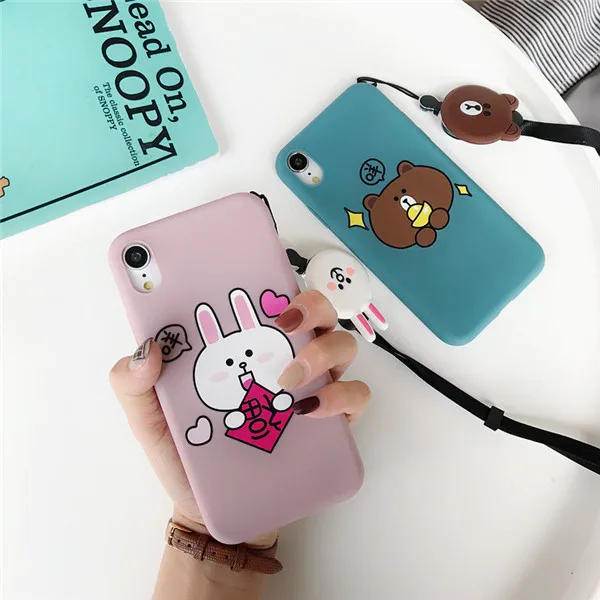 Корпус iphoneX 6 6s 7 8 Plus XR XS Max мягкий чехол силиконовый мультяшная кукла висячая