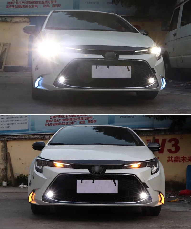 Джаз Тигр динамический желтый указатель поворота 12V автомобильные лампы дневного Светодиодный дневной светильник противотуманная фара для Защитные чехлы для сидений, сшитые специально для Toyota Corolla Гибридный свяжитесь с нами