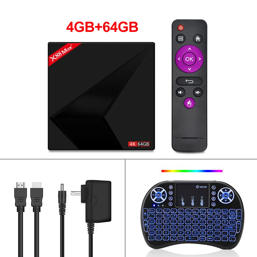 4 ГБ 64 ГБ Android 9,0 ТВ приставка X88 Max Plus Смарт ТВ приставка Rockchip четырехъядерный 64 бит 2,4G/5 ГГц двойной WiFi 4K Google Play Store - Цвет: 4GB 64GB i8 backlit