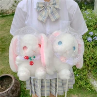 2021 new japanese lolita shoulder bags for girls cosplay plush lace lop ear rabbit pear messenger bag small toy phone coin bag