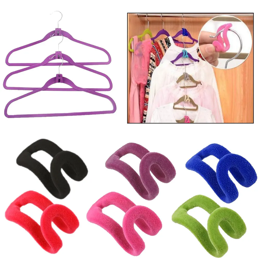 5/10PCS clothes hanger hook mini flocking clothespin simple wardrobe storage artifact multi-color random | Дом и сад