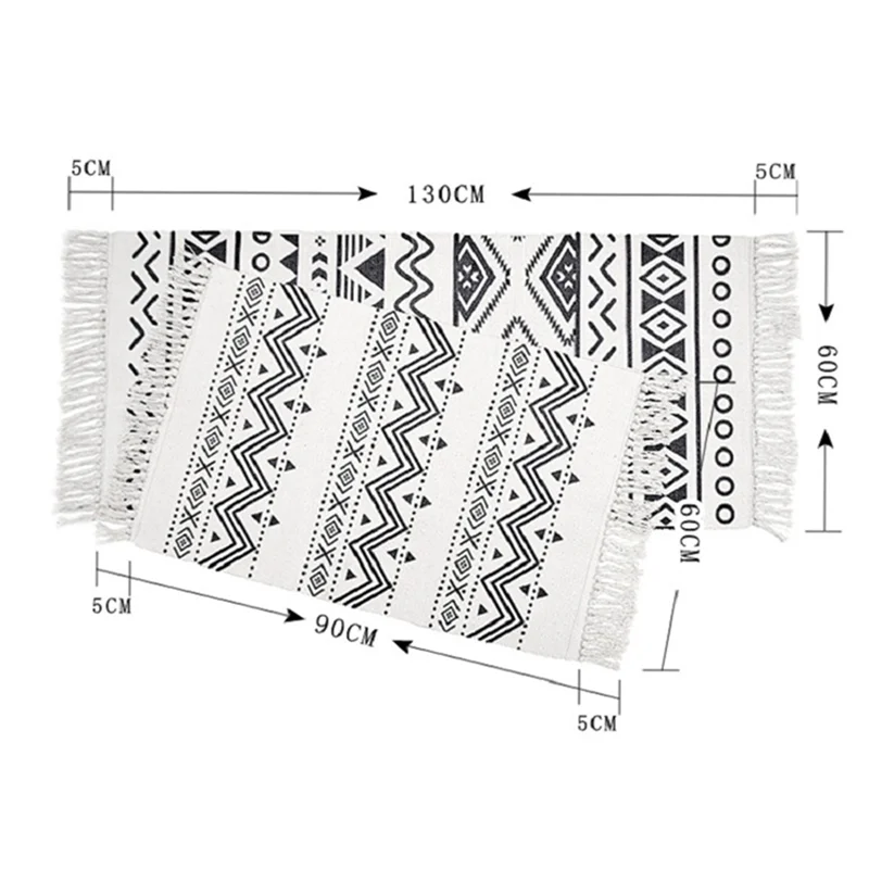 

Rectangular Cotton and Linen Rugs Geometry Home Living Room Carpet Sofa Blanket Bedroom Bedside Floor Mats Can Be Machine Washed