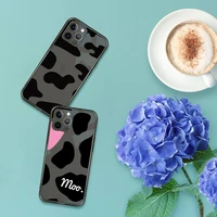 cow milk black white phone case for iphone 7 8 11 12 x xs xr mini pro max plus retro black grey clear transparent