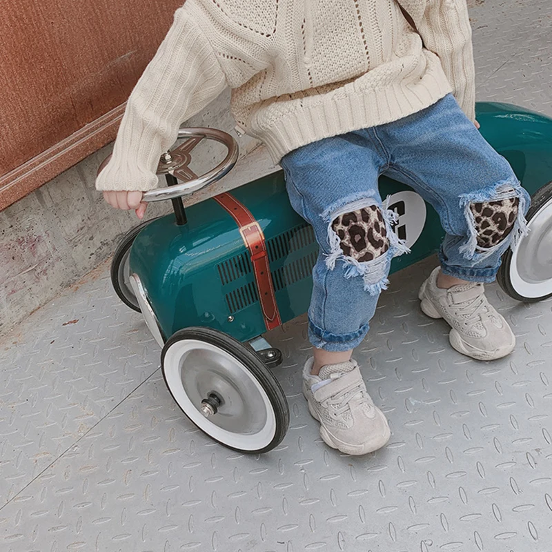 VearDoller Girls Denim Pants Fashion Leopard Patchwork Kids Ripped Jeans for Girl 2-8Years Children's Clothing Baby | Детская одежда