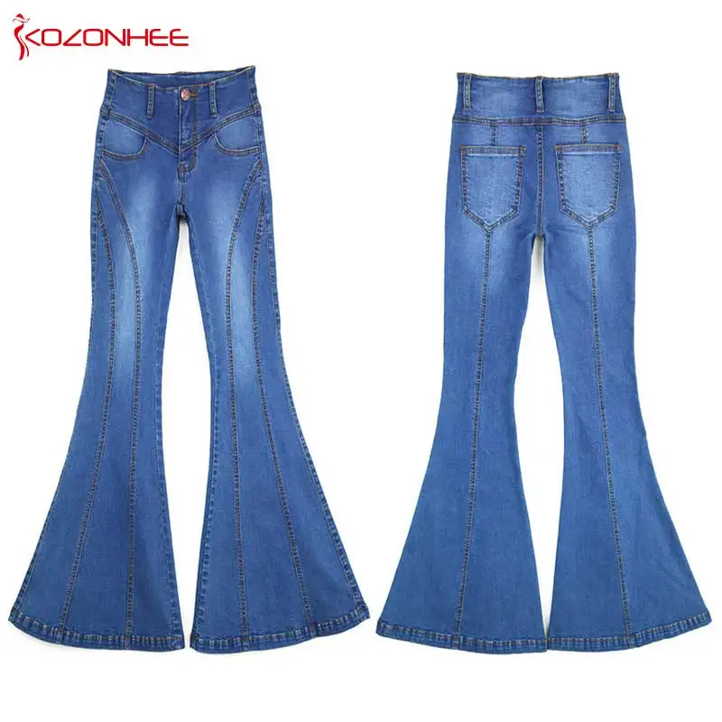 Женские Эластичные расклешенные джинсы KOZONHEE брюки с колокольчиками для девочек