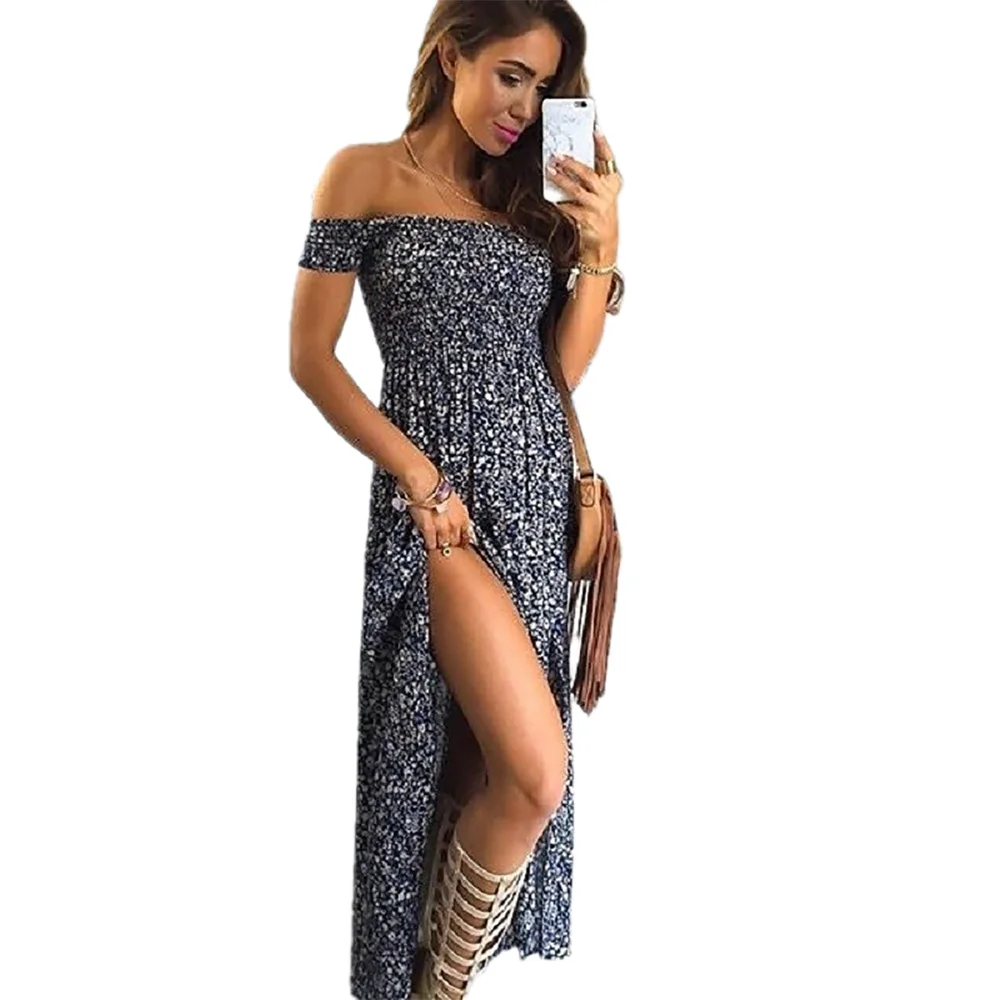 

Women's 2021 new summer retro fashion Bohemian slim sexy one wrapped chest small floral split dress women's holiday dress