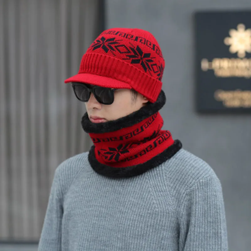 Прямая поставка мужская вязаная шапка шарф s шея теплые зимние шапки для мужчин