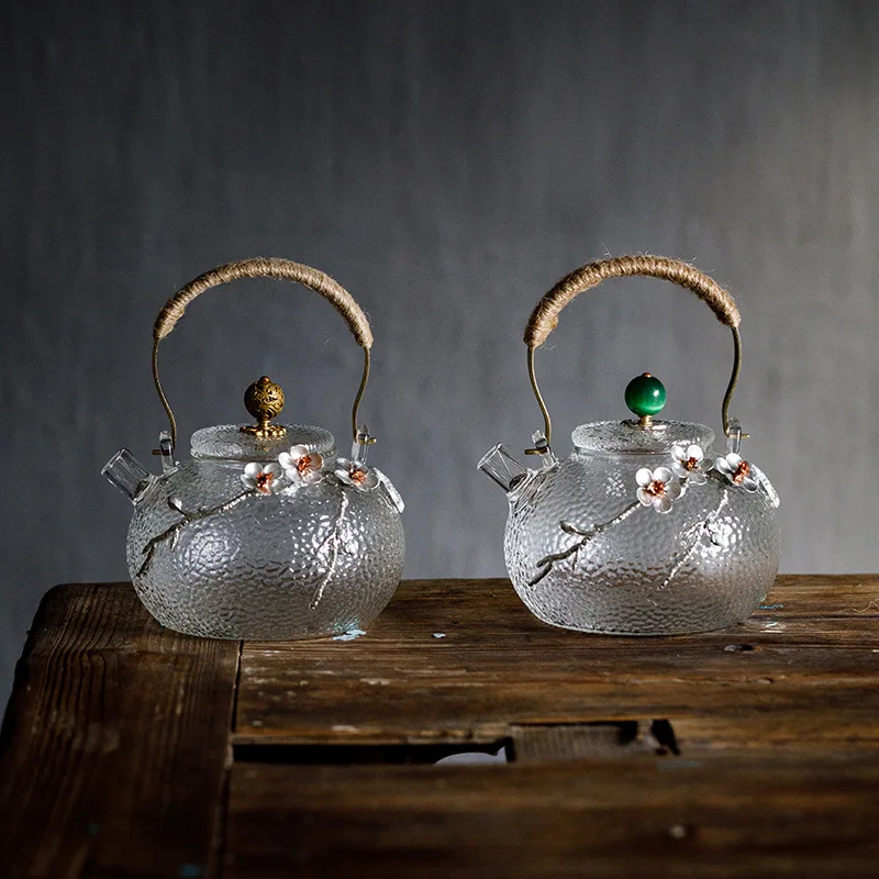 Термостойкий стеклянный чайник 650 мл домашний цветочный офисный посуда для
