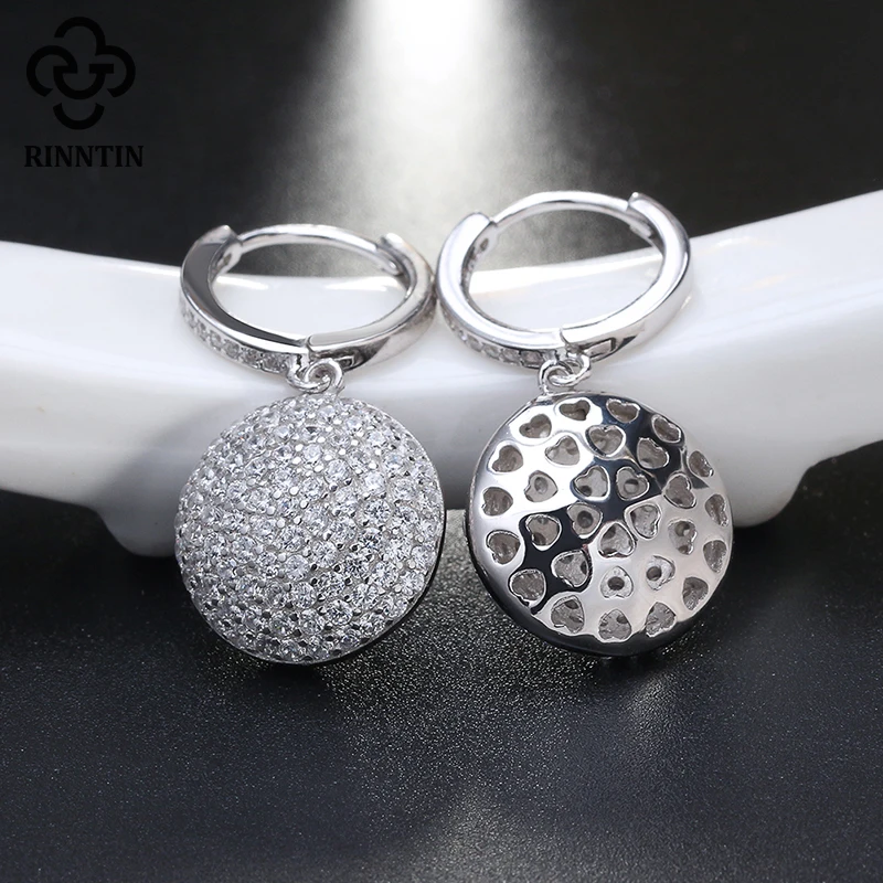 Круглые серьги кольца из серебра 925 пробы с микро инкрустацией TSE42|Серьги-кольца| |