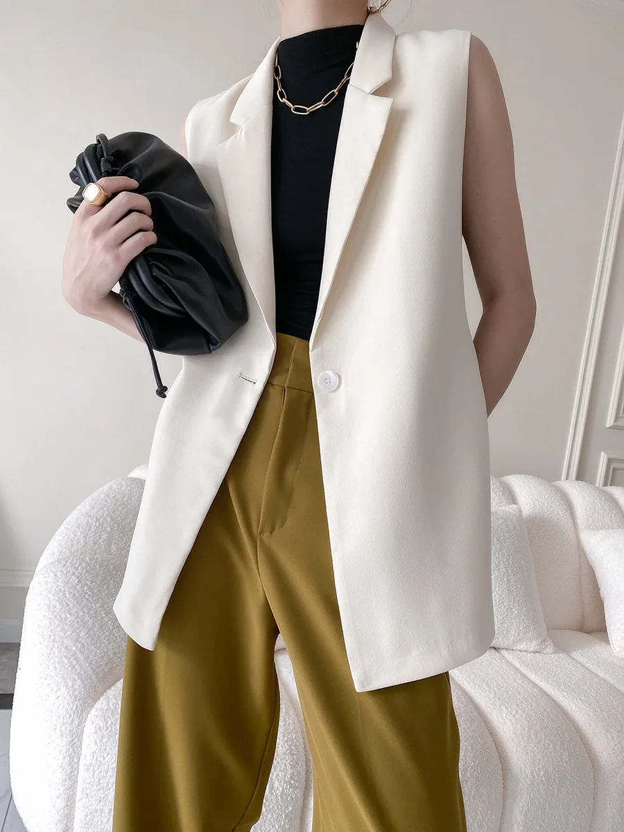 

2021New Style Office Ladies Single-button Sleeveless Blazer Vest Women Casual Slim belt Waist Suit Jacket Quality Outwear Coats