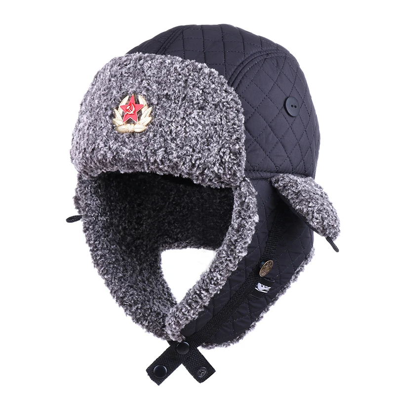 Зимняя шапка бомбер из искусственного кашемира плюшевая русская ушанка для