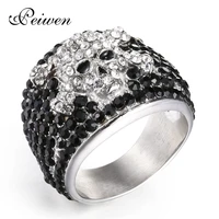 fashion skull rings 316l stainless steel black gold color for men women party gifts black white crystal new jewelry retro ring