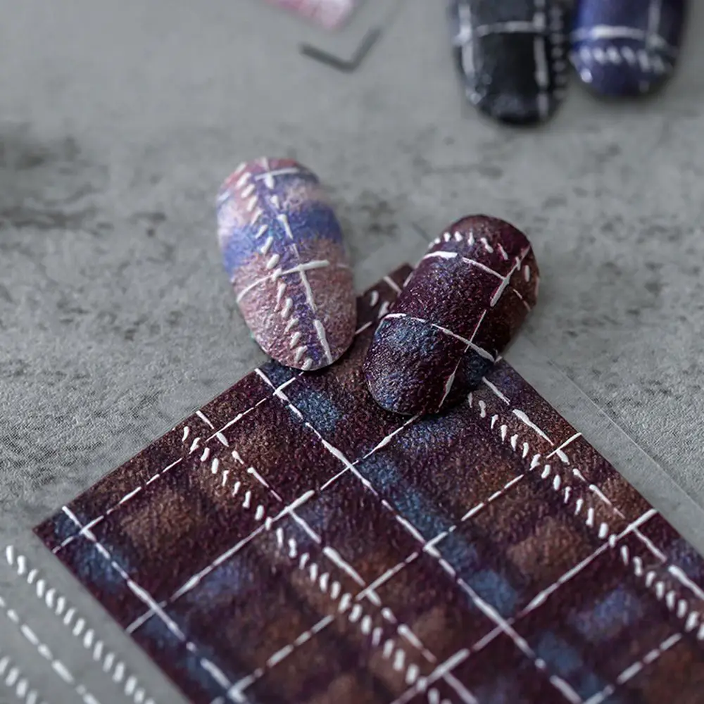 

Рельефные 5D наклейки для дизайна ногтей, винтажные тисненые гладкие клетчатые наклейки для ногтей, самоклеящиеся наклейки, украшение для н...