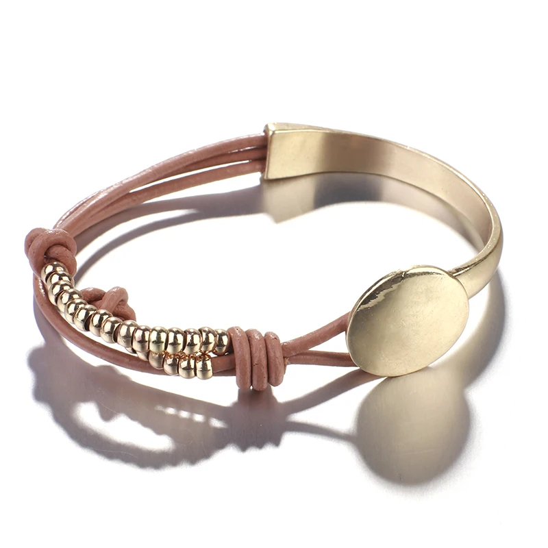 Женский плетеный браслет ALLYES оранжевая веревка из богемной кожи с золотыми