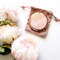 personalized makeup mirror simple metal compact custom portable double sided folding 7cm mirror wedding and christmas gift