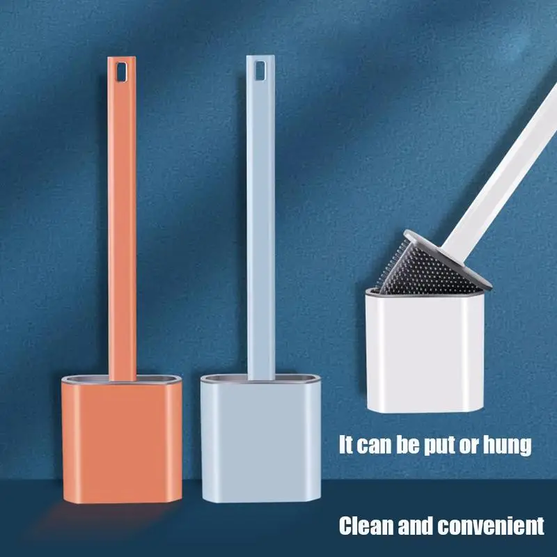 

Silicone WC Toilet Brush Flat Head Flexible Soft Bristles Brush With Quick Drying Holder Set Cleaning Brush For WC Accessories