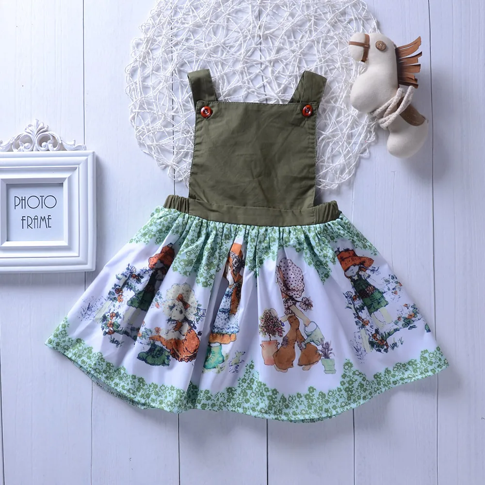 

Kids Girls Backless Cartoons Ruffles Summer Western Dress Ins Hot Sell Holiday Cute Children Dresses