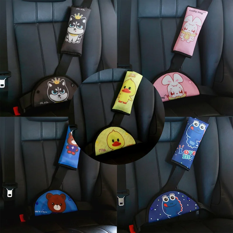 1 Set Cartoon Premium Safety Car Seat Belt Pad Harness Shoulder Support Pillow Sturdy Adjuster Adjust Device For Children