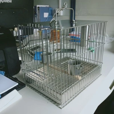 Квадратная клетка для птиц из нержавеющей стали с кормушкой деревянная купания