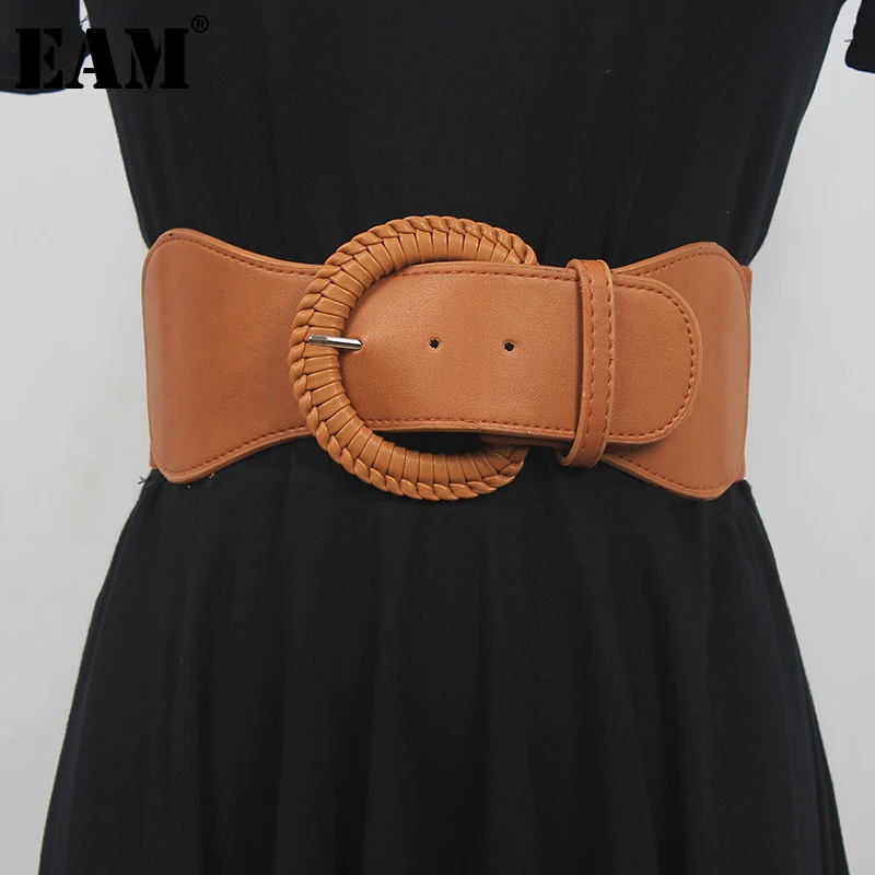 

[EAM] искусственная кожа верблюжья Пряжка эластичная одежда большого размера ремень для женщин Новая мода прилипает все матч весна осень 2021 ...