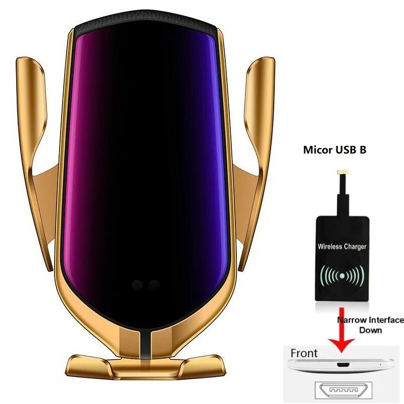 Gold for For Micor B R1 автоматическое зажимное 10 Вт автомобильное беспроводное зарядное устройство для iPhone Xs huawei LG инфракрасное Индукционное Qi Беспроводное зарядное устройство Автомобильный держатель для телефона - Тип штекера: Gold for For Micor B