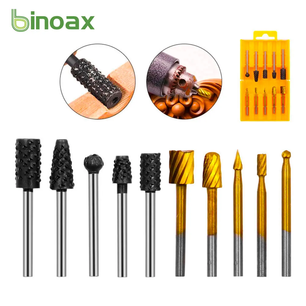 

Binoax 10 шт. титановый HSS режущий роторный набор заусенцев для Dremel вращающийся инструмент Металл деревообрабатывающий фрезерный шлифовальный ...