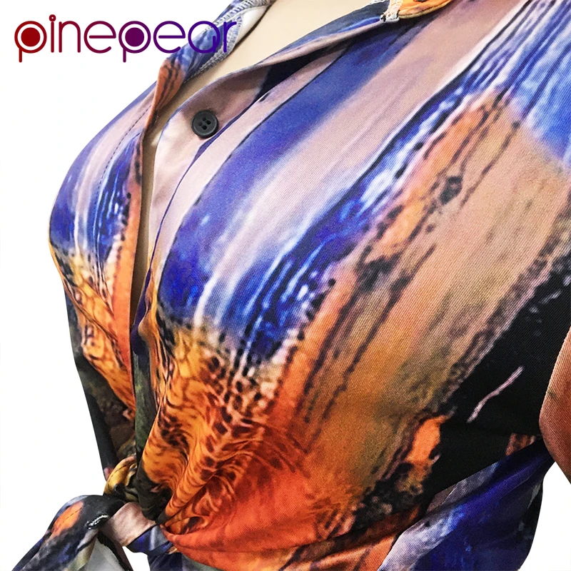 

PinePear Colourful Print Vintage Women Suit Bandage Shirt and High Waist Pants Two Peice Set Autumn Streetwear Skinny Woman Set