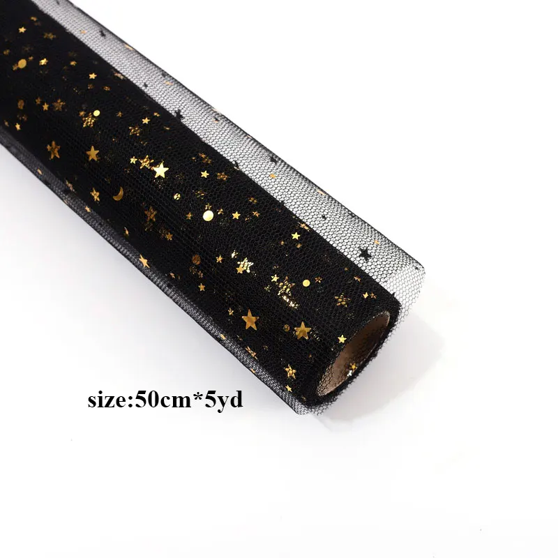 

50cm x 5 Yard/roll Star Moon Soft Lace Mesh Wrapping Paper Flower Bouquet Florist Supplies DIY Decor Valentine's Day Gift Wrap