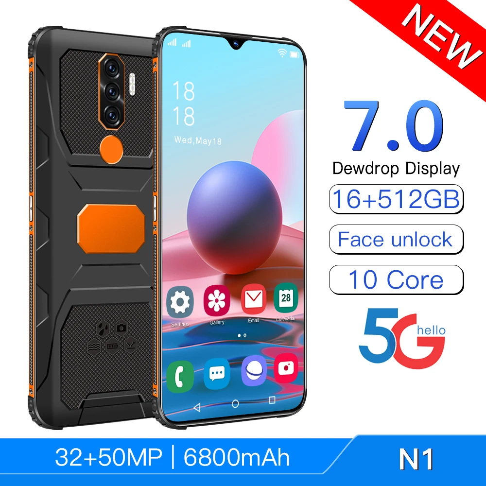 

Shockproof Rugged Waterproof N1 Global Version Smartphone 6800mAh Qualcomm888 7.0 Inch Face Recognition 16G 512G 50MP Cellphones