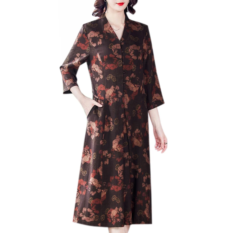 

COIGARSAM 4XL Plus Size Vintage Print Women dress New Dresses Red 5006
