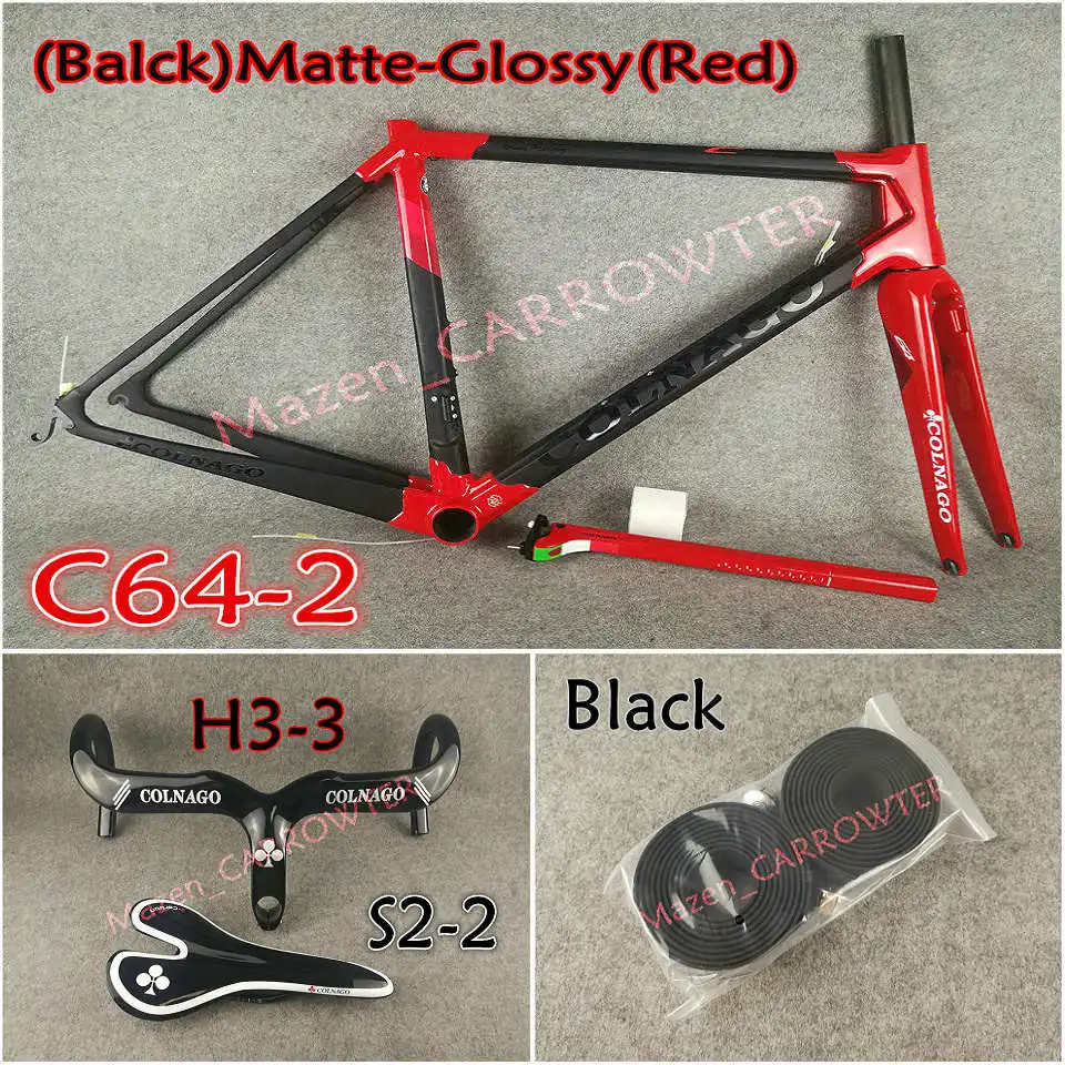 UD матовый-глянцевый черный красный Colnago C64 карбоновая рама+ руль+ седло+ клетки для бутылок+ 50 мм карбоновый комплект колес Novatec A271 ступицы - Цвет: Package 3