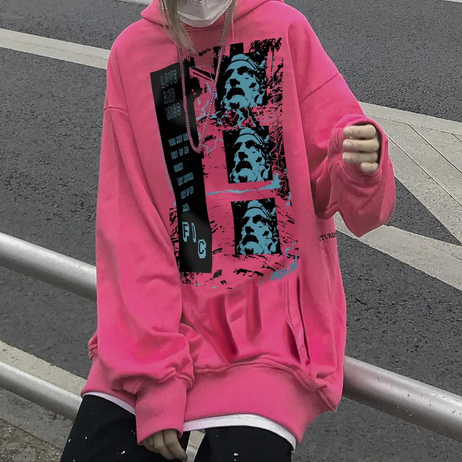 

Женская толстовка с капюшоном и принтом сердечек, в стиле Харадзюку