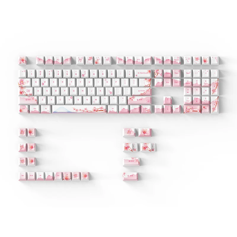 mount fuji sakura pink keycaps pbt key cap cherry oem profile 128 keys for mechanical keyboard for gk61 gh60 rk61 sk87 base kit free global shipping