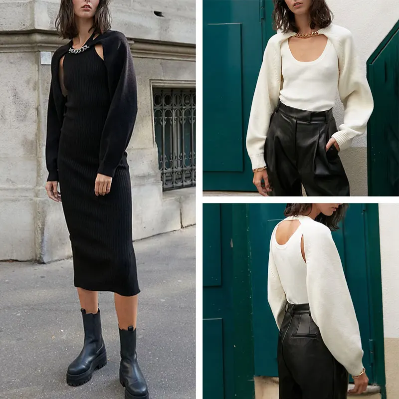 

Early Autumn Women Pullover Knitted Long Sleeve Sweater Fashion Female Solid Color Chain Neck Casual Loose Pullover Sleeve Tops