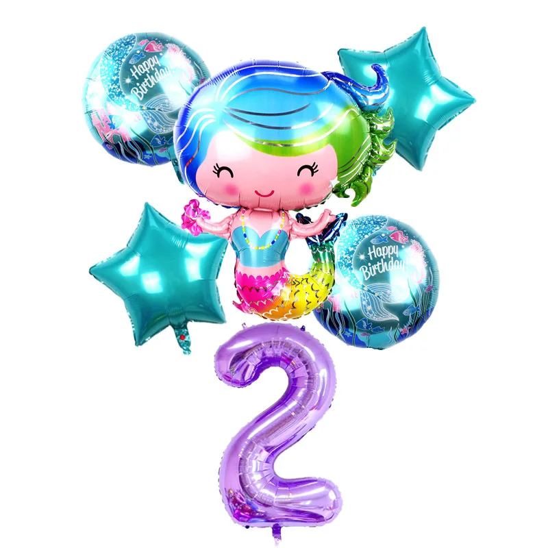 6pcs/lot 40 inch Cartoon Mermaid Fioil Balloons Number Balloon Birthday For Baby Girl Gift Ariel Helium Globos | Дом и сад