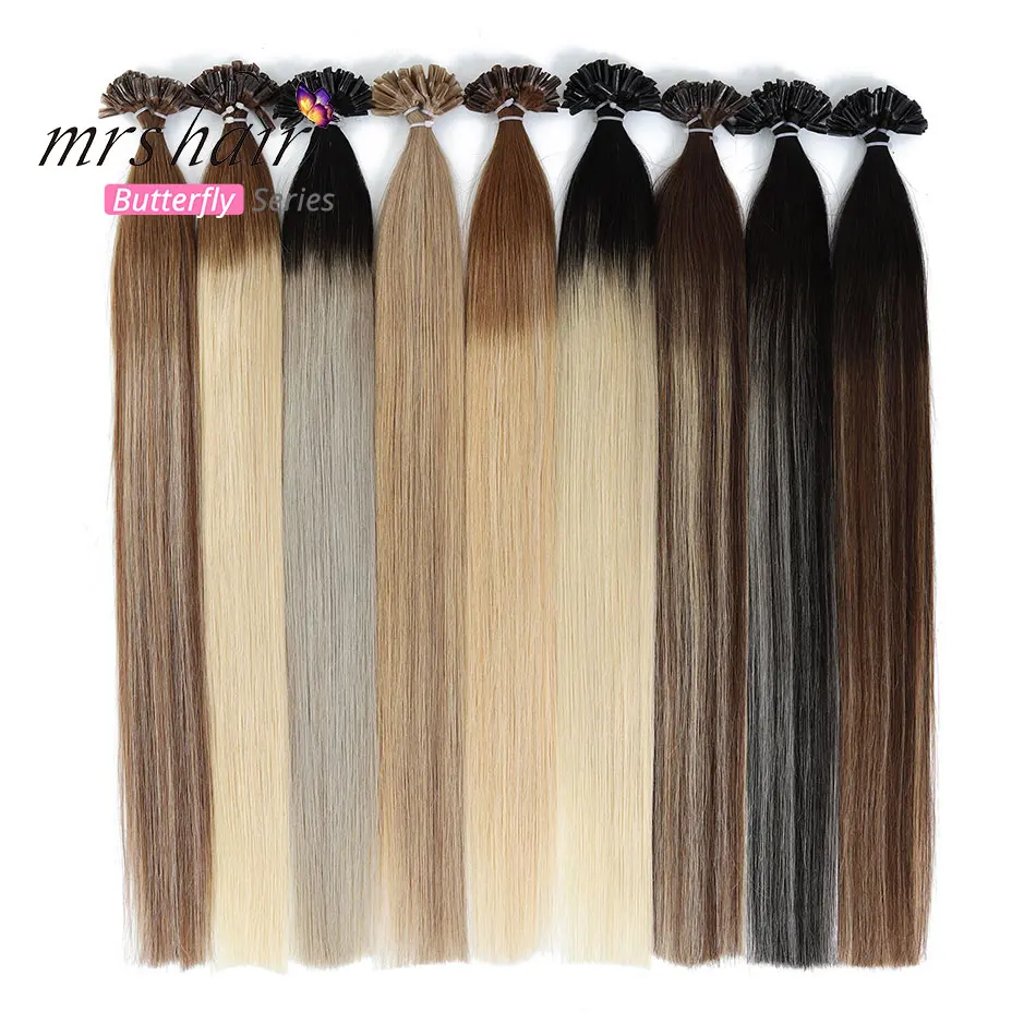 MRS HAIR, 1 г/шт., Омбре, накладные прямые волосы Remy Nail, кератиновые человеческие волосы, 50 шт., 14 дюймов, 18 дюймов, 20 дюймов
