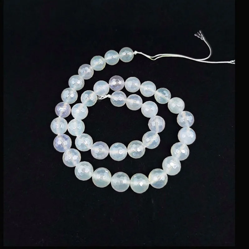

6mm-12mm Natural Gemstone Electroplating White Agate Bead Round Faceted Beaded Bracelet Jewelry Making Wealth Healthy Energy