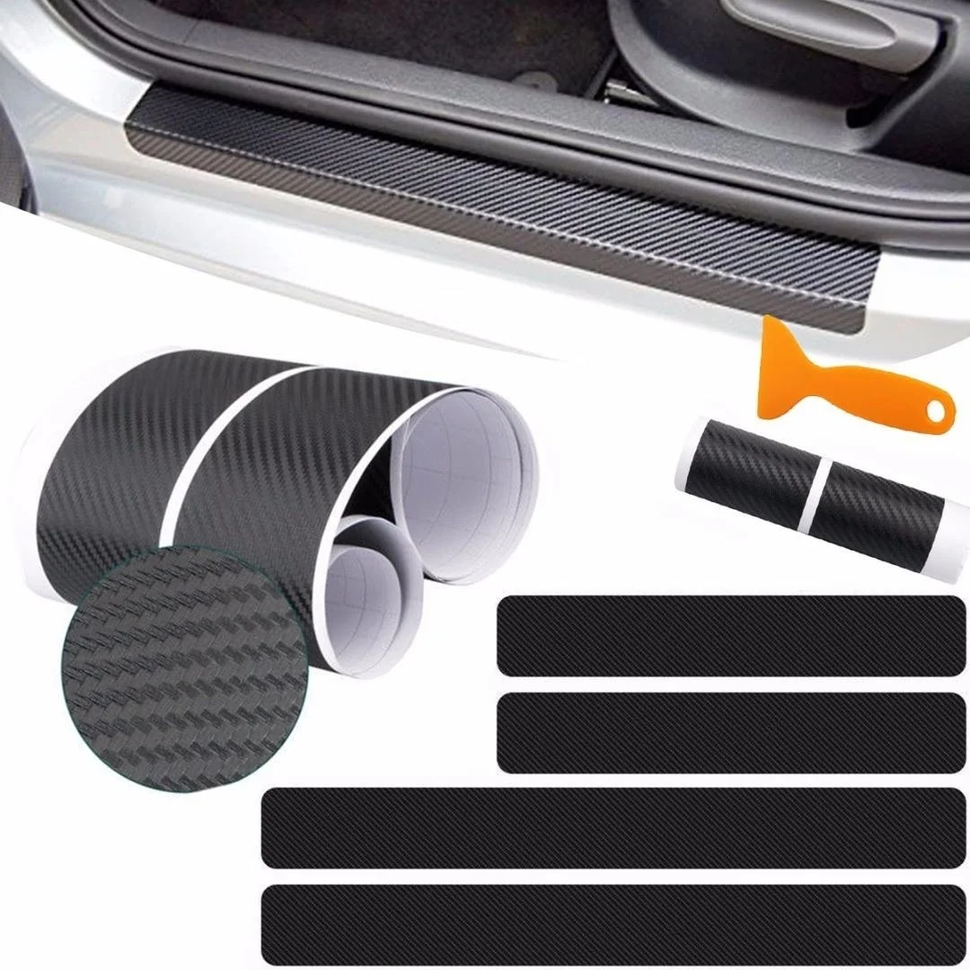 

4pcs for All Cars Carbon Fiber Vinyl Sticker Car Door Sill Protector Scraper Auto Parts